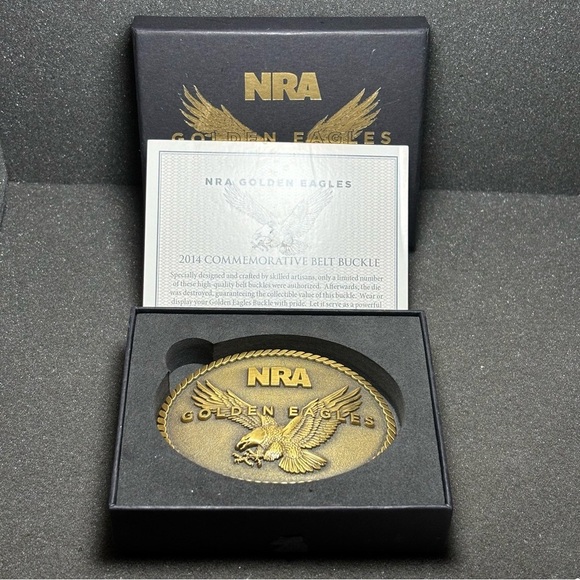 NWT NRA Golden Eagles National Rifle Association Belt Buckle W/ Box Certificate - Picture 2 of 6